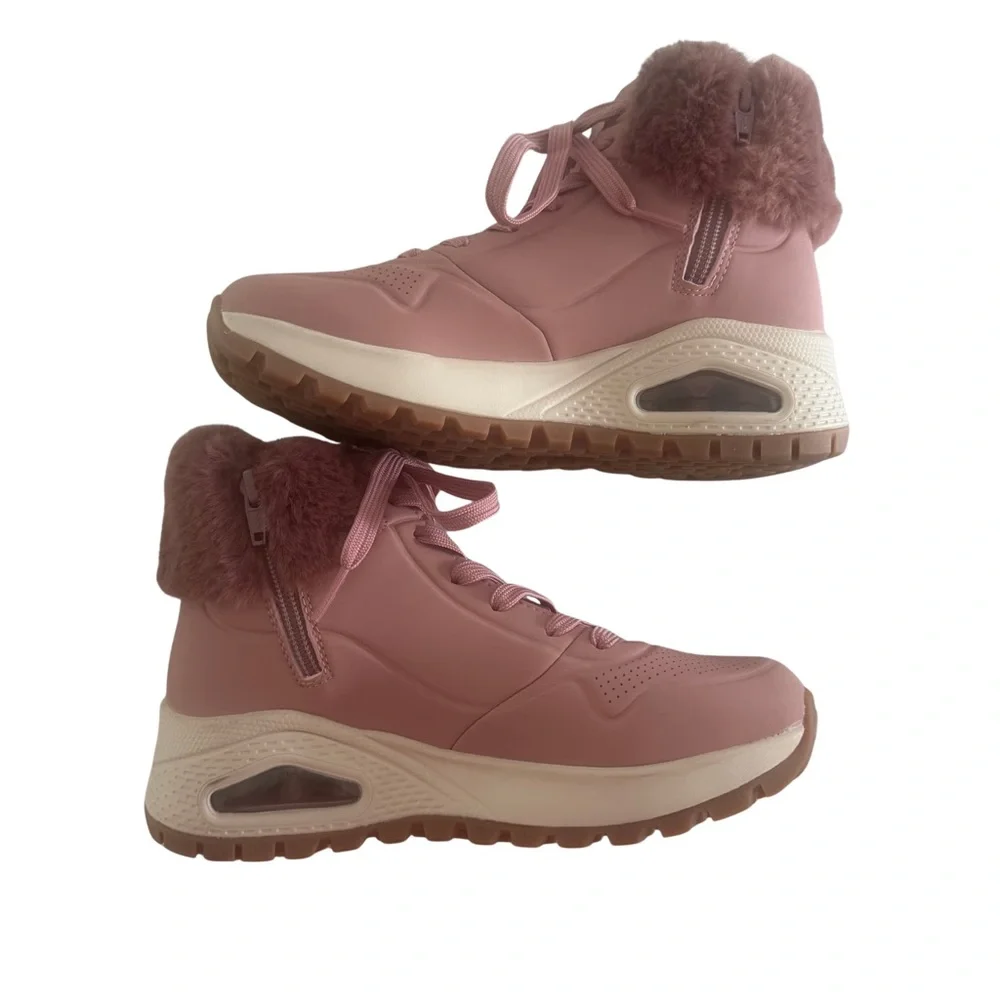 Skechers Uno Rugged Fall Air Ankle Boot Pink Faux Fur Skech-Air Women’s 5 NWOB - Picture 6 of 9